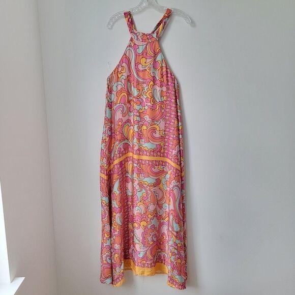 ITALIAN BRAND Colorful Pink Yellow Blue Halter Dress 100% Viscose Size 6 US - Picture 13 of 14